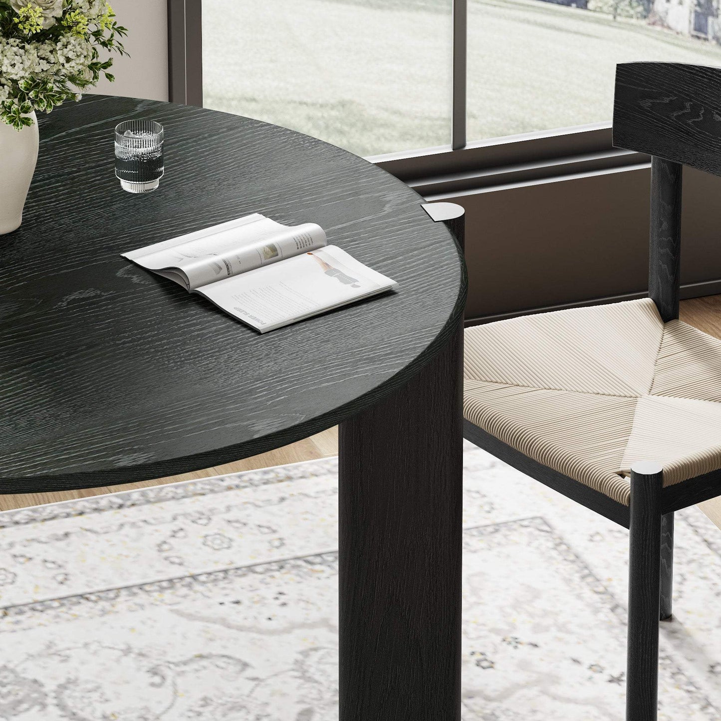 42" Black Solid Wood Three Leg Base Round Top Dining Table - HomeRoots - Flyclothing LLC