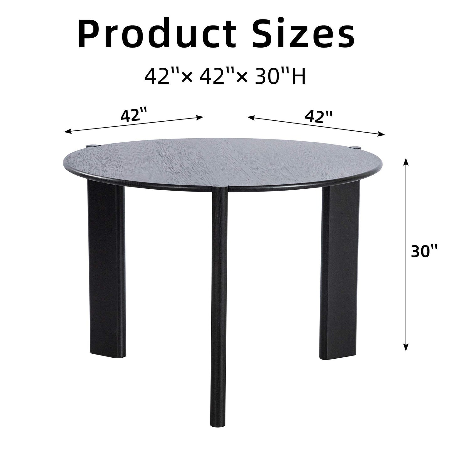 42" Black Solid Wood Three Leg Base Round Top Dining Table - HomeRoots - Flyclothing LLC