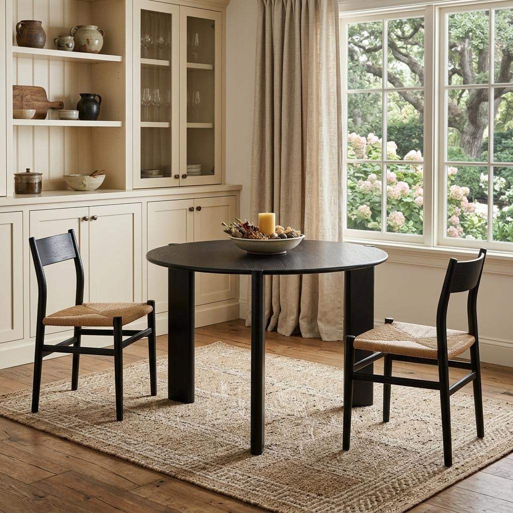42" Black Solid Wood Three Leg Base Round Top Dining Table - HomeRoots - Flyclothing LLC