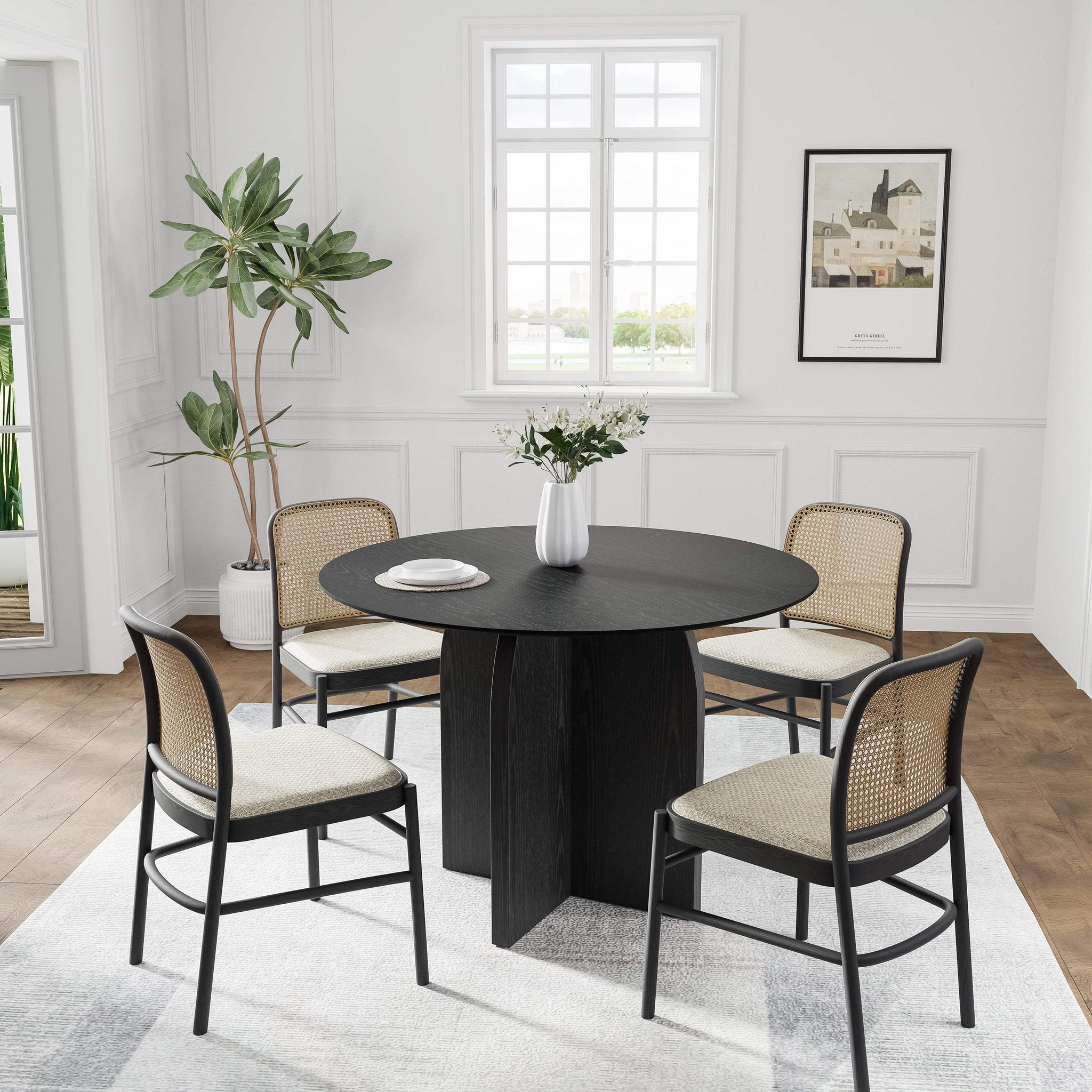 42" Black Solid Wood Pedestal Base Round Top Dining Table - HomeRoots - Flyclothing LLC
