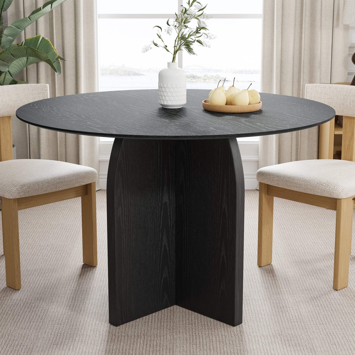45" Black Solid Wood Pedestal Base Round Top Dining Table - HomeRoots - Flyclothing LLC