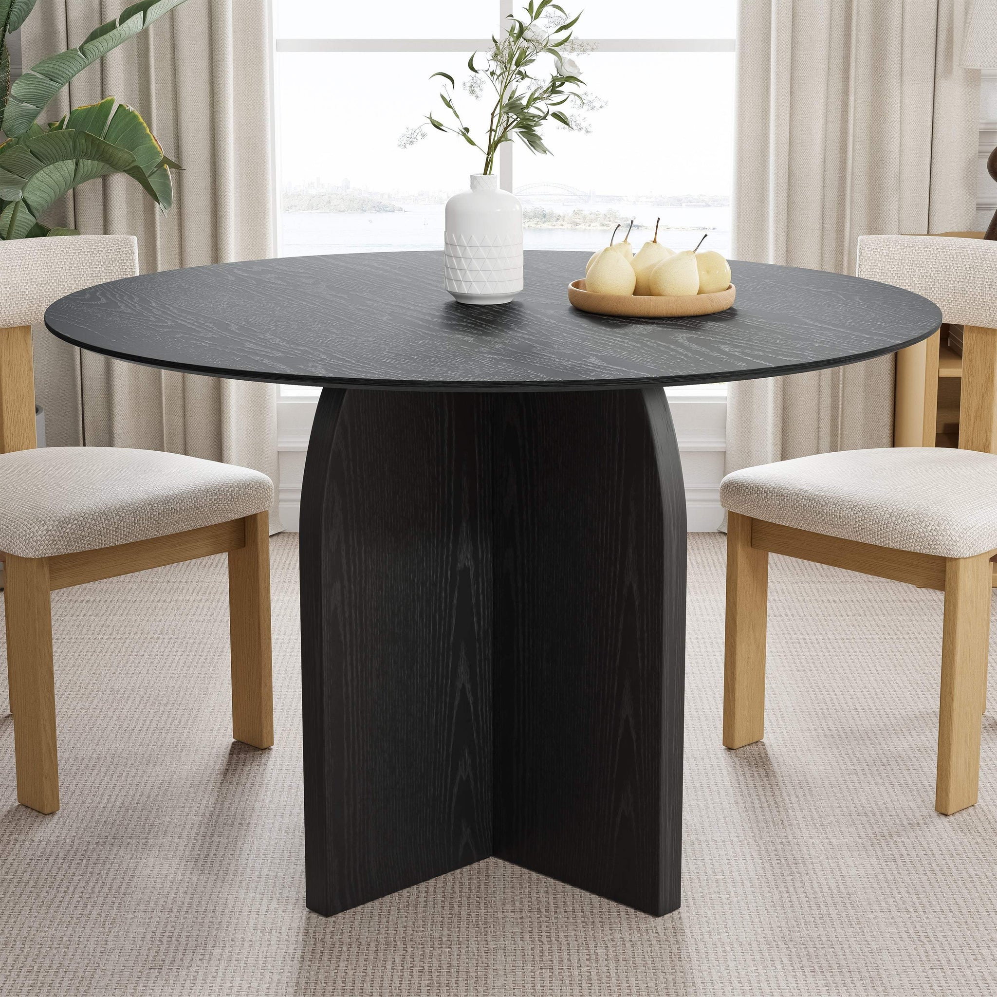 45" Black Solid Wood Pedestal Base Round Top Dining Table - HomeRoots - Flyclothing LLC
