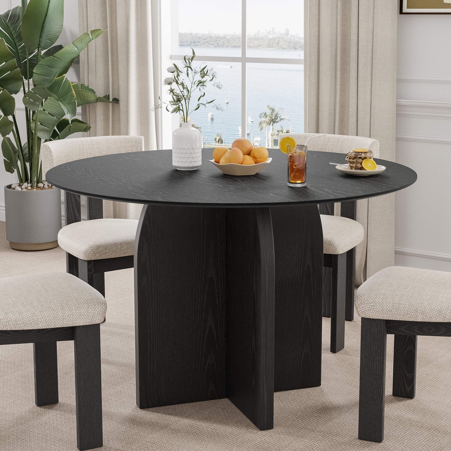 45" Black Solid Wood Pedestal Base Round Top Dining Table - HomeRoots - Flyclothing LLC