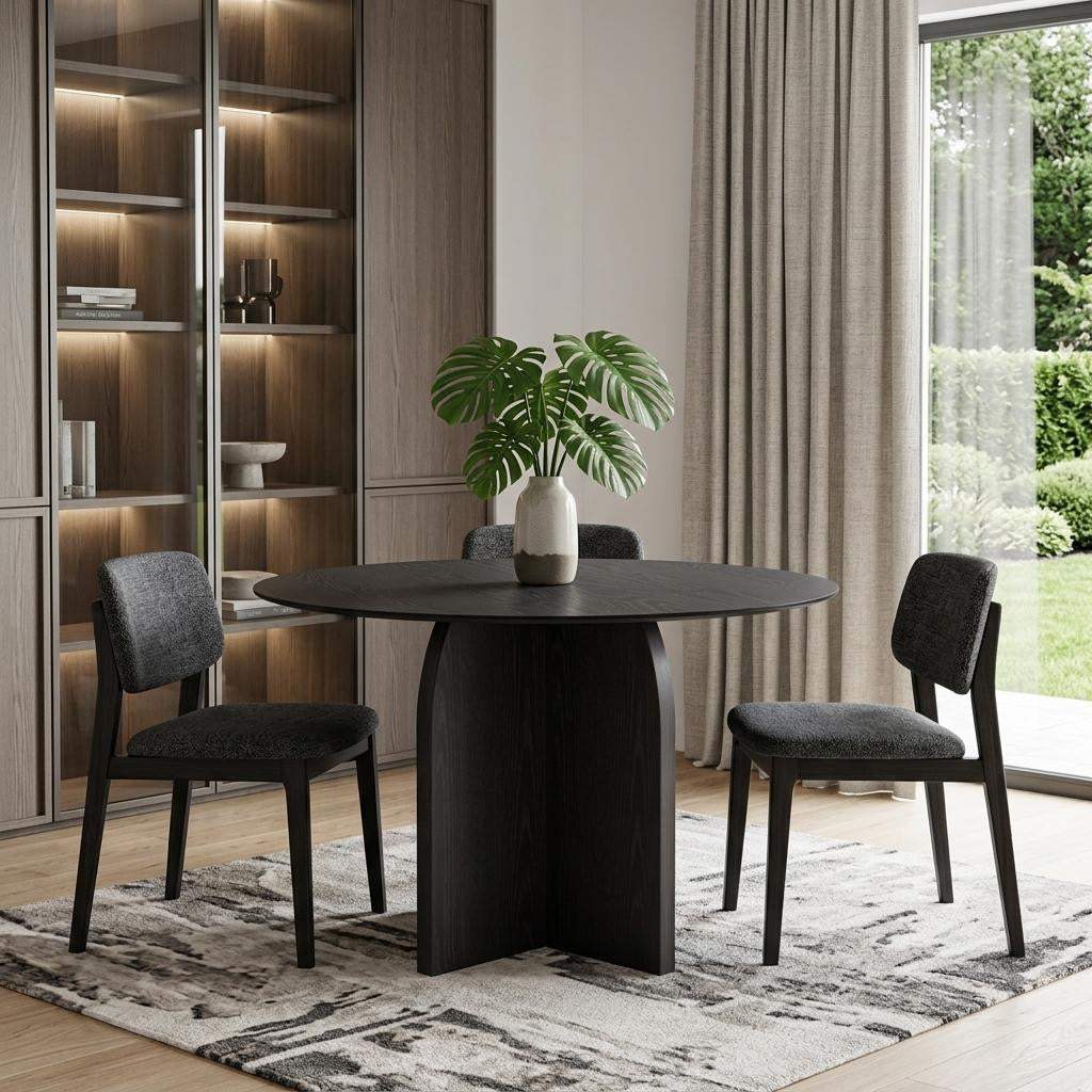 45" Black Solid Wood Pedestal Base Round Top Dining Table - HomeRoots - Flyclothing LLC