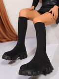 Round Toe Platform Woven Boots - Trendsi