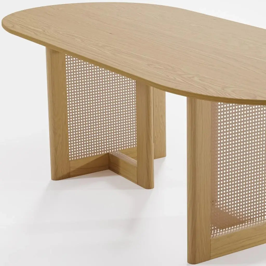 79" Natural Solid Wood and Rattan Double Pedestal Base Oval Dining Tab ...