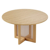 52" Natural Solid Wood and Rattan Cross Leg Base Round Top Dining Table - HomeRoots - Flyclothing LLC