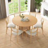 52" Natural Solid Wood and Rattan Cross Leg Base Round Top Dining Table - HomeRoots - Flyclothing LLC