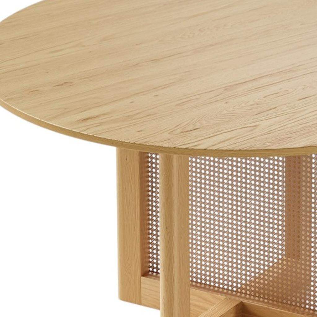 52" Natural Solid Wood and Rattan Cross Leg Base Round Top Dining Table - HomeRoots - Flyclothing LLC