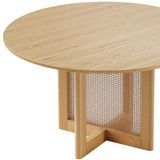 52" Natural Solid Wood and Rattan Cross Leg Base Round Top Dining Table - HomeRoots - Flyclothing LLC