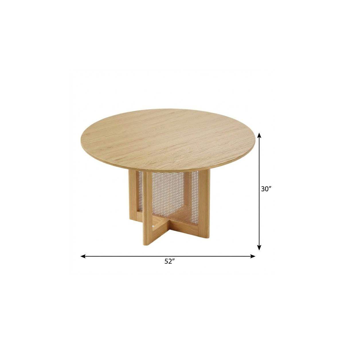 52" Natural Solid Wood and Rattan Cross Leg Base Round Top Dining Table - HomeRoots - Flyclothing LLC