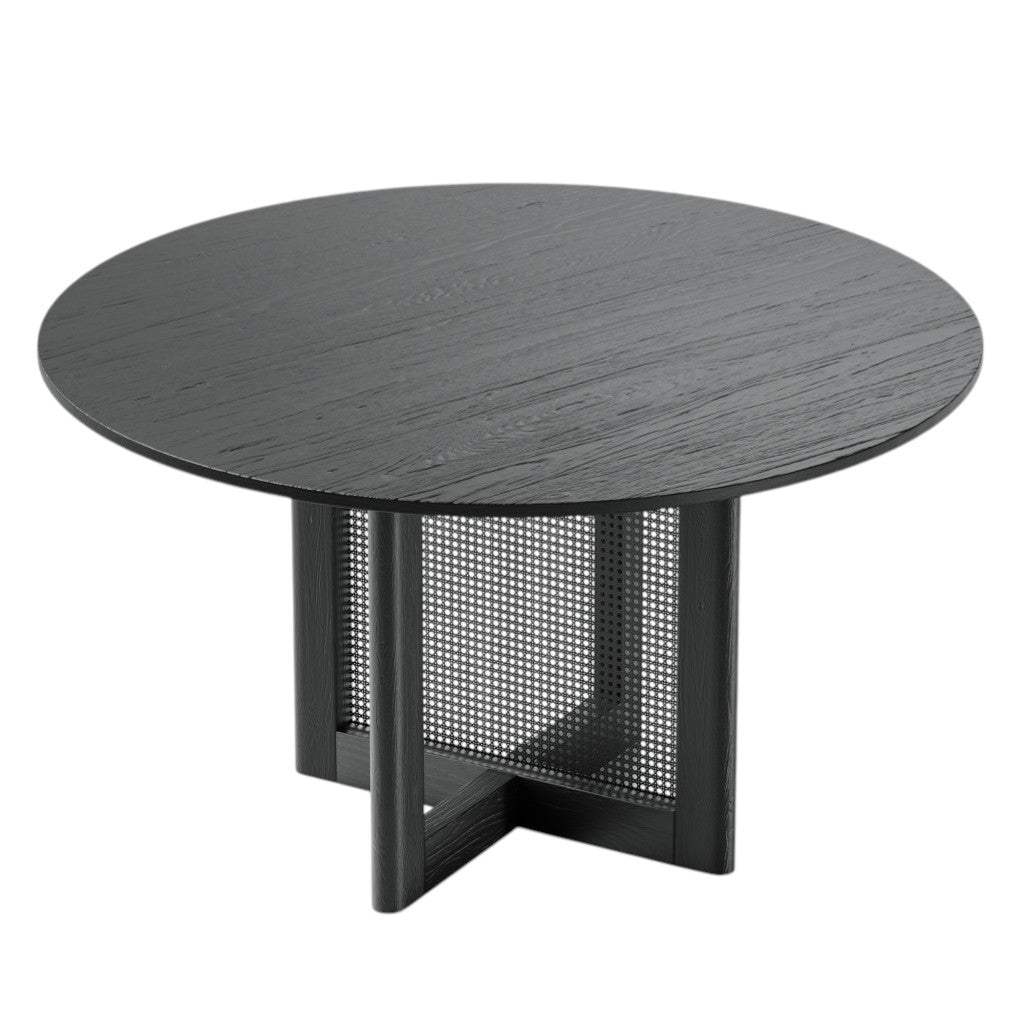 52" Black Solid Wood and Rattan Cross Leg Base Round Top Dining Table - HomeRoots - Flyclothing LLC