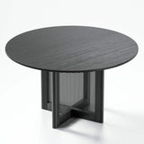 52" Black Solid Wood and Rattan Cross Leg Base Round Top Dining Table - HomeRoots - Flyclothing LLC