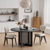 52" Black Solid Wood and Rattan Cross Leg Base Round Top Dining Table - HomeRoots - Flyclothing LLC