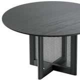 52" Black Solid Wood and Rattan Cross Leg Base Round Top Dining Table - HomeRoots - Flyclothing LLC