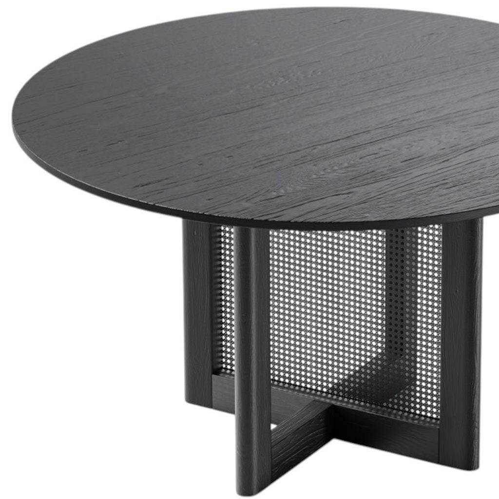 52" Black Solid Wood and Rattan Cross Leg Base Round Top Dining Table - HomeRoots - Flyclothing LLC