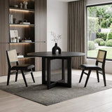 52" Black Solid Wood and Rattan Cross Leg Base Round Top Dining Table - HomeRoots - Flyclothing LLC