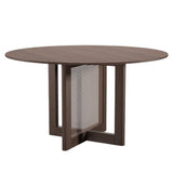 52" Brown Solid Wood and Rattan Cross Leg Base Round Top Dining Table - HomeRoots - Flyclothing LLC