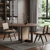 52" Brown Solid Wood and Rattan Cross Leg Base Round Top Dining Table - HomeRoots - Flyclothing LLC