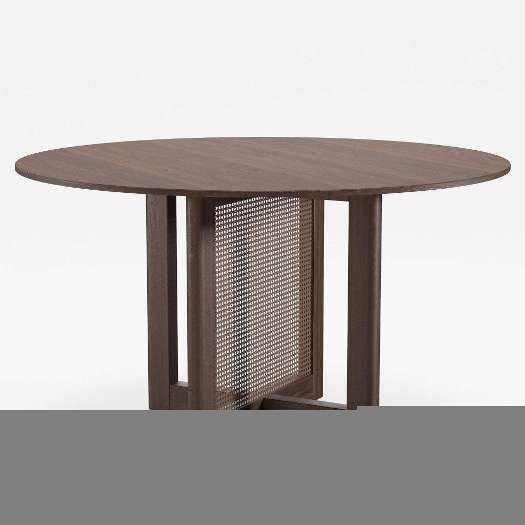52" Brown Solid Wood and Rattan Cross Leg Base Round Top Dining Table - HomeRoots - Flyclothing LLC
