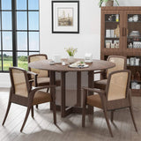 52" Brown Solid Wood and Rattan Cross Leg Base Round Top Dining Table - HomeRoots - Flyclothing LLC