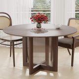 52" Brown Solid Wood and Rattan Cross Leg Base Round Top Dining Table - HomeRoots - Flyclothing LLC