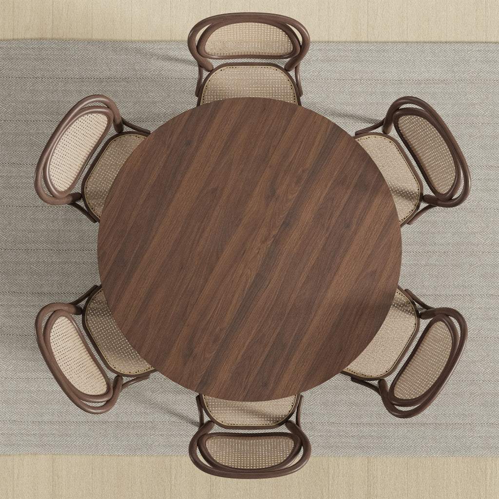 52" Brown Solid Wood and Rattan Cross Leg Base Round Top Dining Table - HomeRoots - Flyclothing LLC