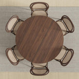 52" Brown Solid Wood and Rattan Cross Leg Base Round Top Dining Table - HomeRoots - Flyclothing LLC