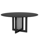60" Black Solid Wood and Rattan Cross Leg Base Round Top Dining Table - HomeRoots - Flyclothing LLC