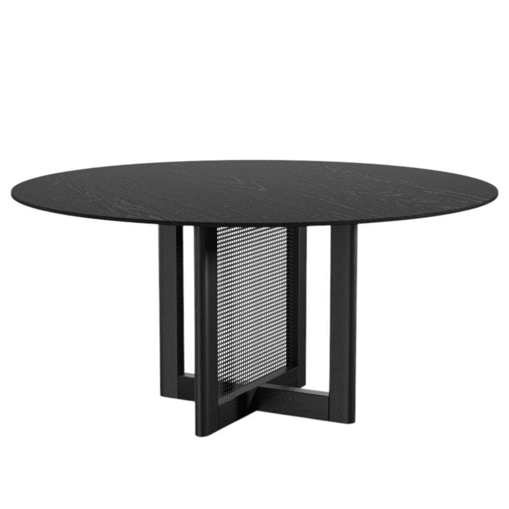 60" Black Solid Wood and Rattan Cross Leg Base Round Top Dining Table - HomeRoots - Flyclothing LLC