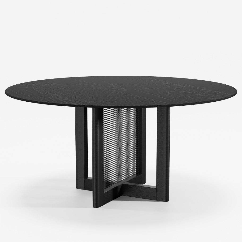 60" Black Solid Wood and Rattan Cross Leg Base Round Top Dining Table - HomeRoots - Flyclothing LLC