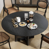 60" Black Solid Wood and Rattan Cross Leg Base Round Top Dining Table - HomeRoots - Flyclothing LLC
