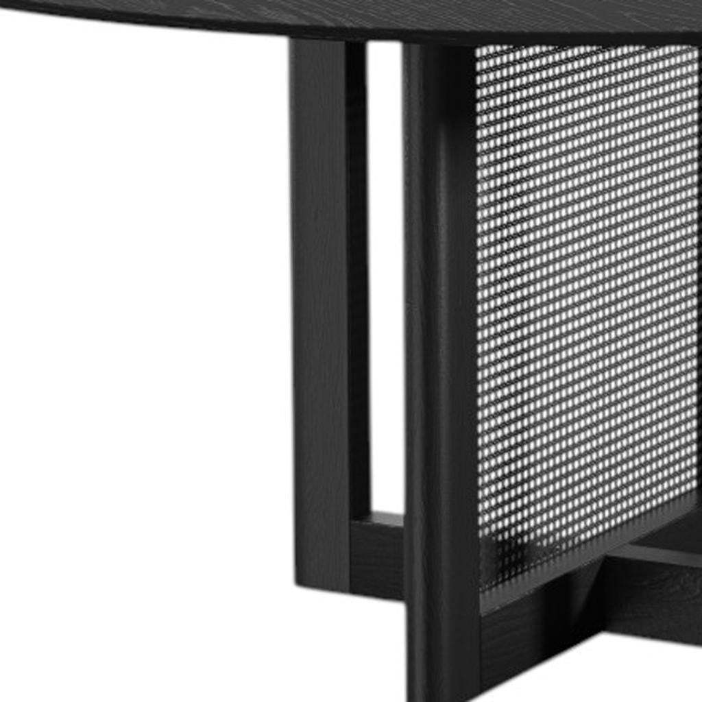 60" Black Solid Wood and Rattan Cross Leg Base Round Top Dining Table - HomeRoots - Flyclothing LLC