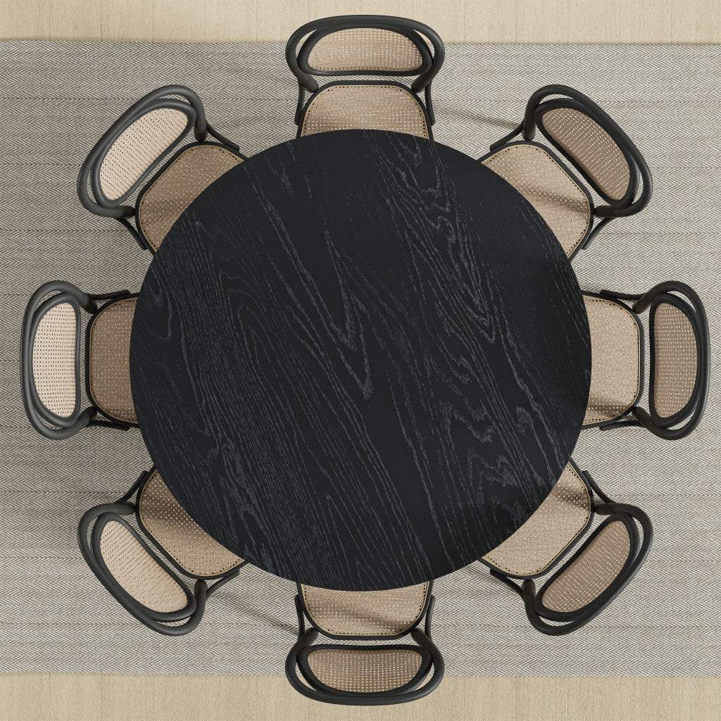 60" Black Solid Wood and Rattan Cross Leg Base Round Top Dining Table - HomeRoots - Flyclothing LLC