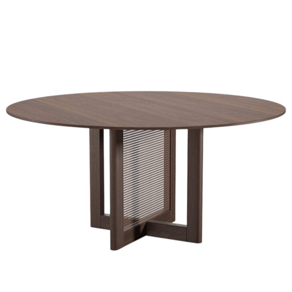 60" Brown Solid Wood and Rattan Cross Leg Base Round Top Dining Table - HomeRoots - Flyclothing LLC
