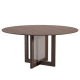 60" Brown Solid Wood and Rattan Cross Leg Base Round Top Dining Table - HomeRoots - Flyclothing LLC