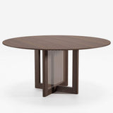 60" Brown Solid Wood and Rattan Cross Leg Base Round Top Dining Table - HomeRoots - Flyclothing LLC