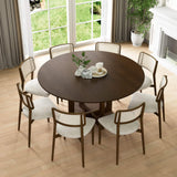 60" Brown Solid Wood and Rattan Cross Leg Base Round Top Dining Table - HomeRoots - Flyclothing LLC