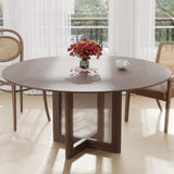60" Brown Solid Wood and Rattan Cross Leg Base Round Top Dining Table - HomeRoots - Flyclothing LLC
