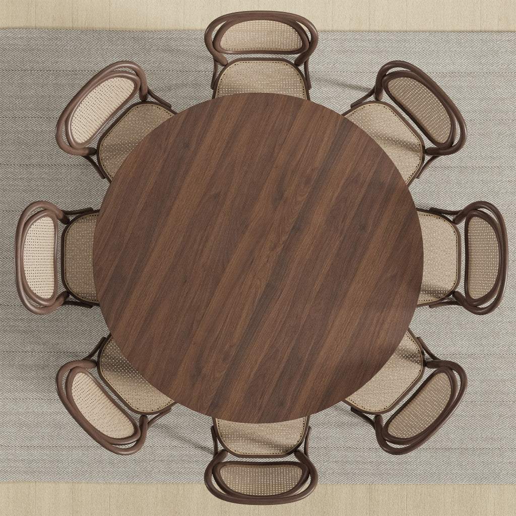60" Brown Solid Wood and Rattan Cross Leg Base Round Top Dining Table - HomeRoots - Flyclothing LLC
