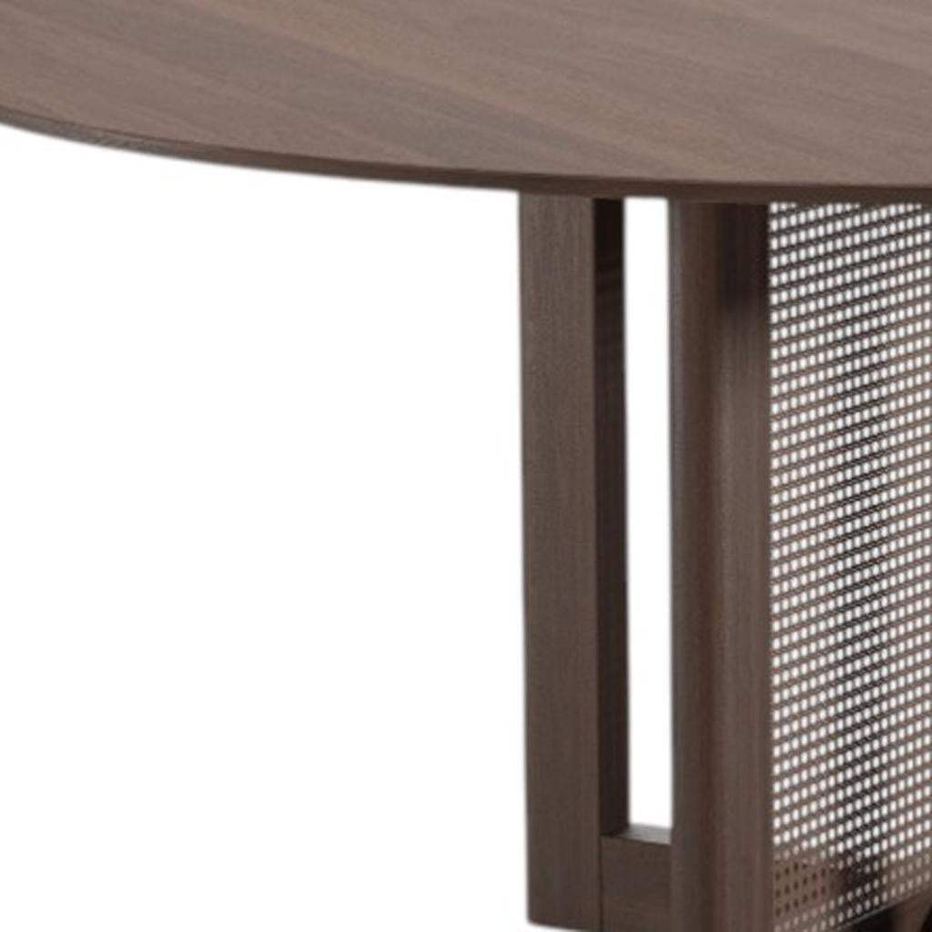 60" Brown Solid Wood and Rattan Cross Leg Base Round Top Dining Table - HomeRoots - Flyclothing LLC