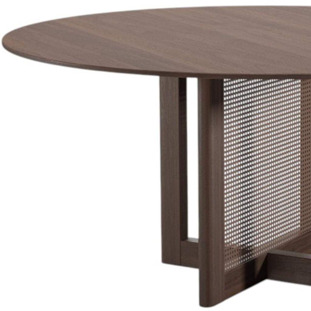 60" Brown Solid Wood and Rattan Cross Leg Base Round Top Dining Table - HomeRoots - Flyclothing LLC