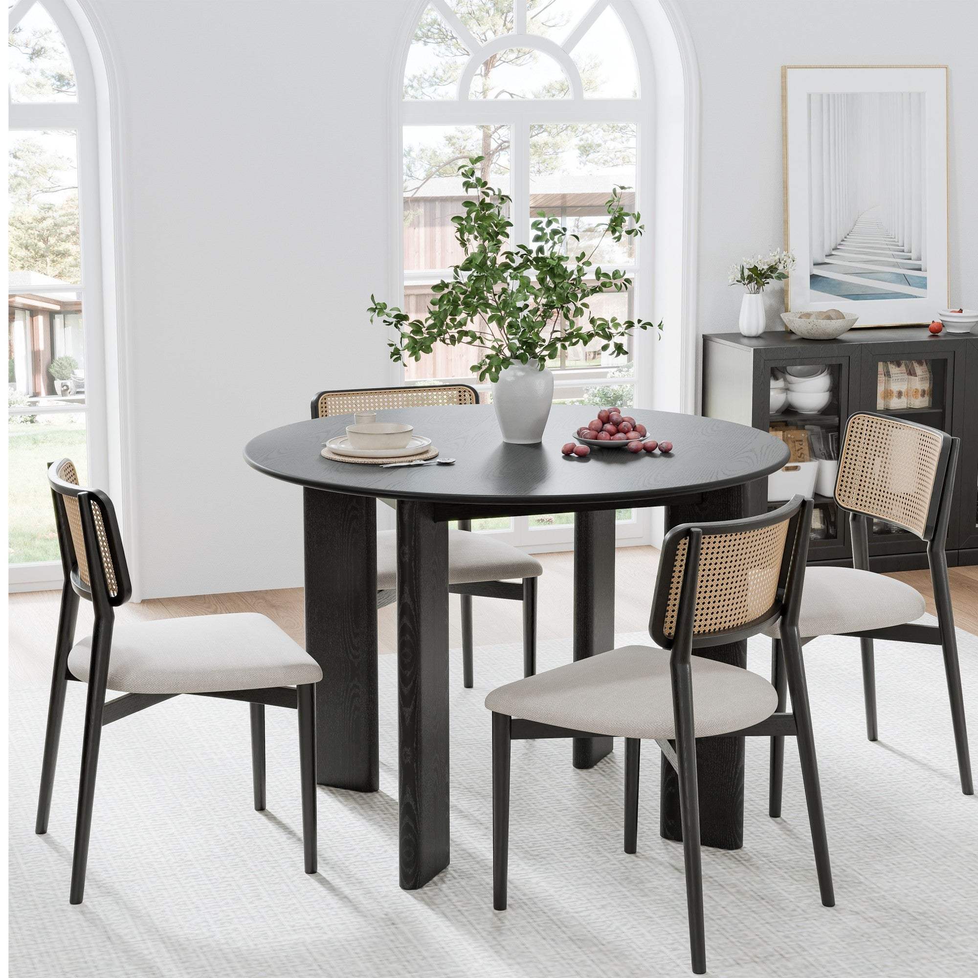 42" Black Solid Wood Round Top Dining Table - HomeRoots - Flyclothing LLC