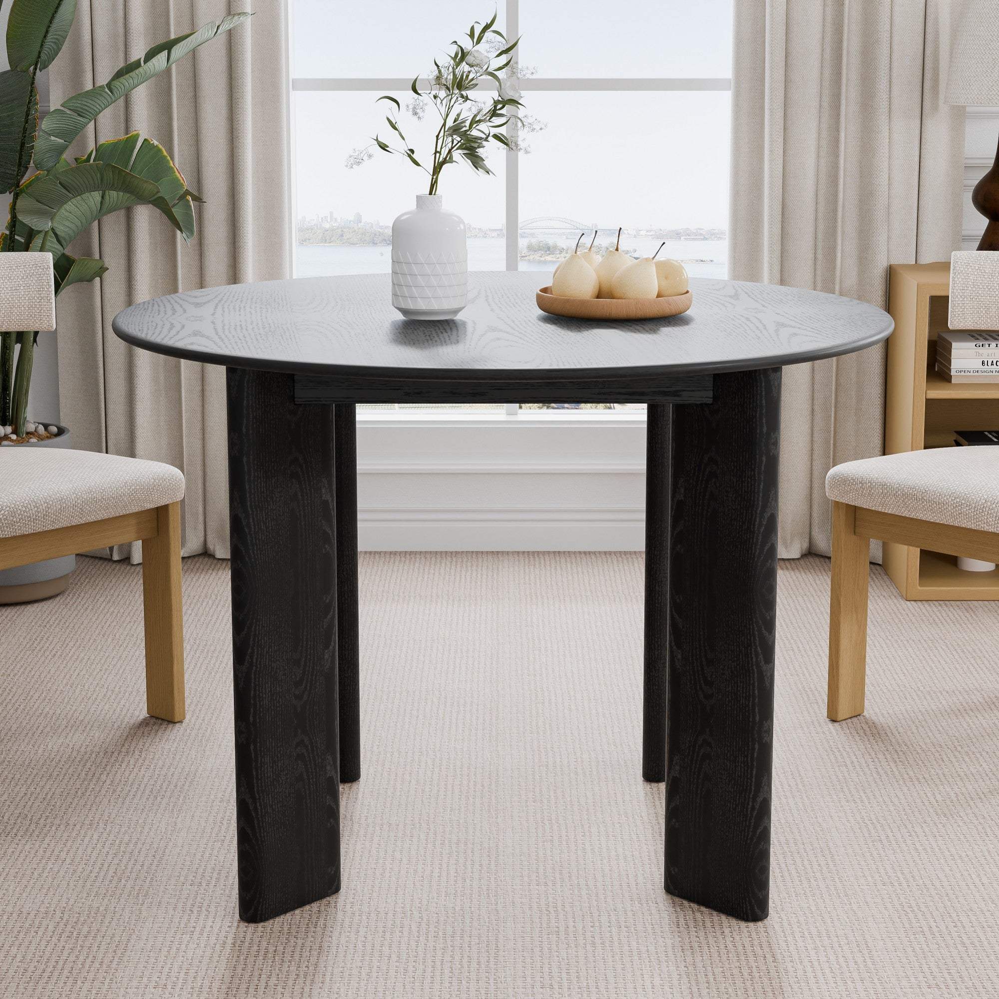 42" Black Solid Wood Round Top Dining Table - HomeRoots - Flyclothing LLC
