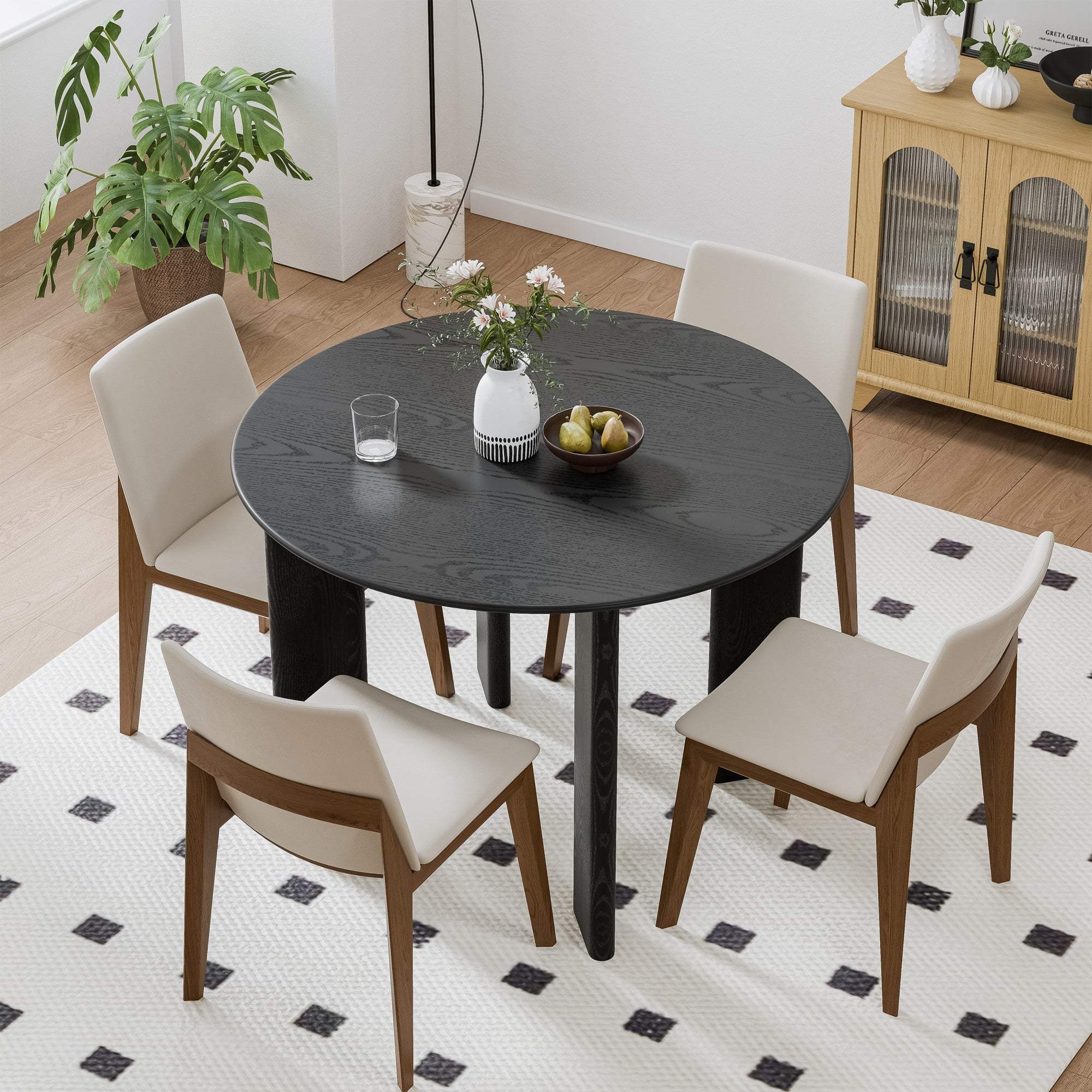 42" Black Solid Wood Round Top Dining Table - HomeRoots - Flyclothing LLC