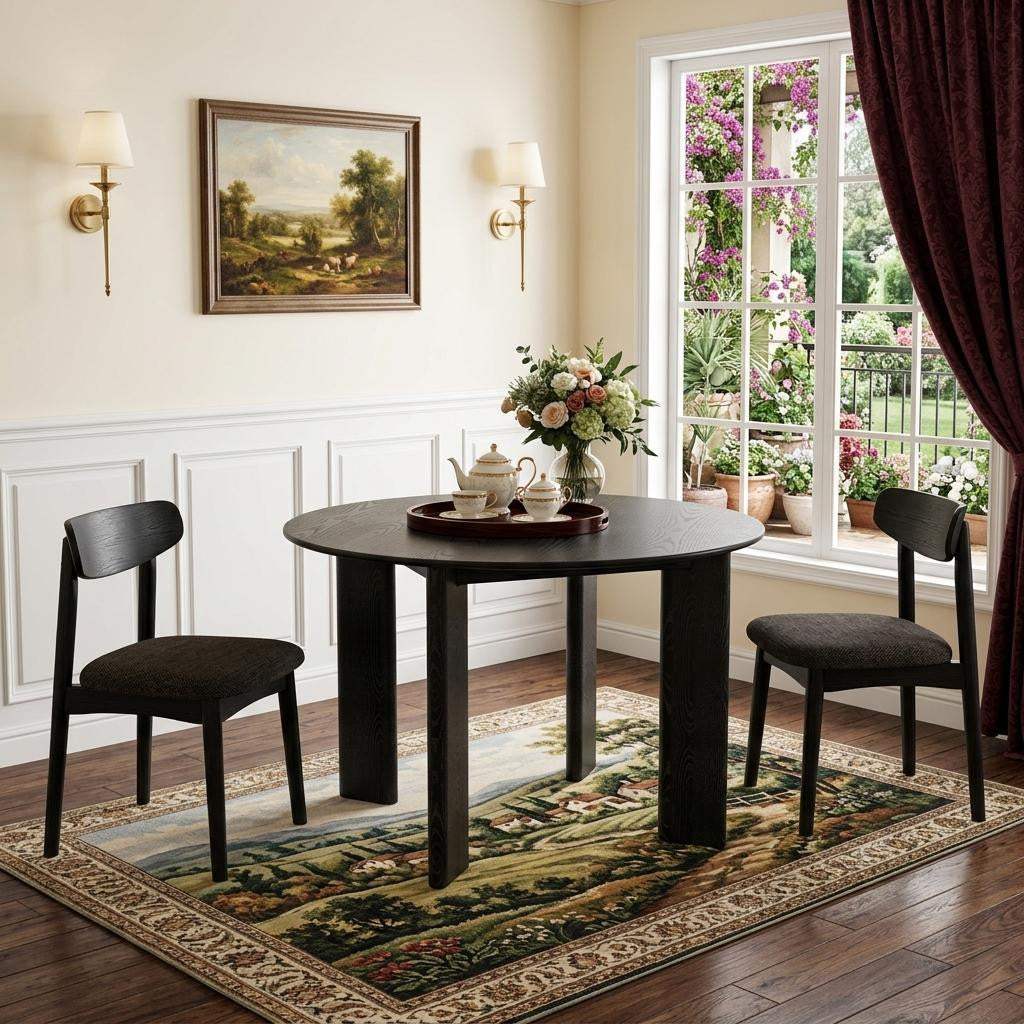 45" Black Solid Wood Round Top Dining Table - HomeRoots - Flyclothing LLC