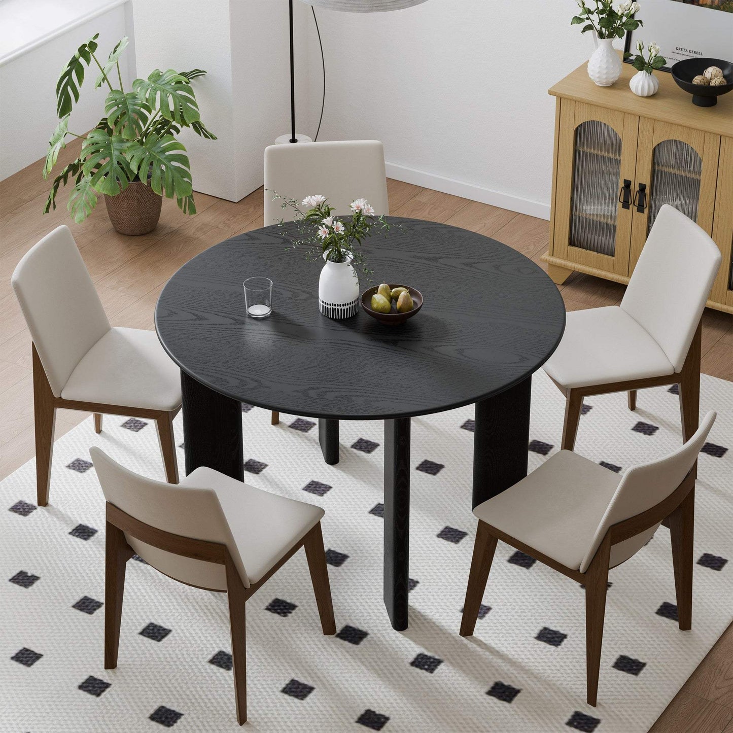 45" Black Solid Wood Round Top Dining Table - HomeRoots - Flyclothing LLC