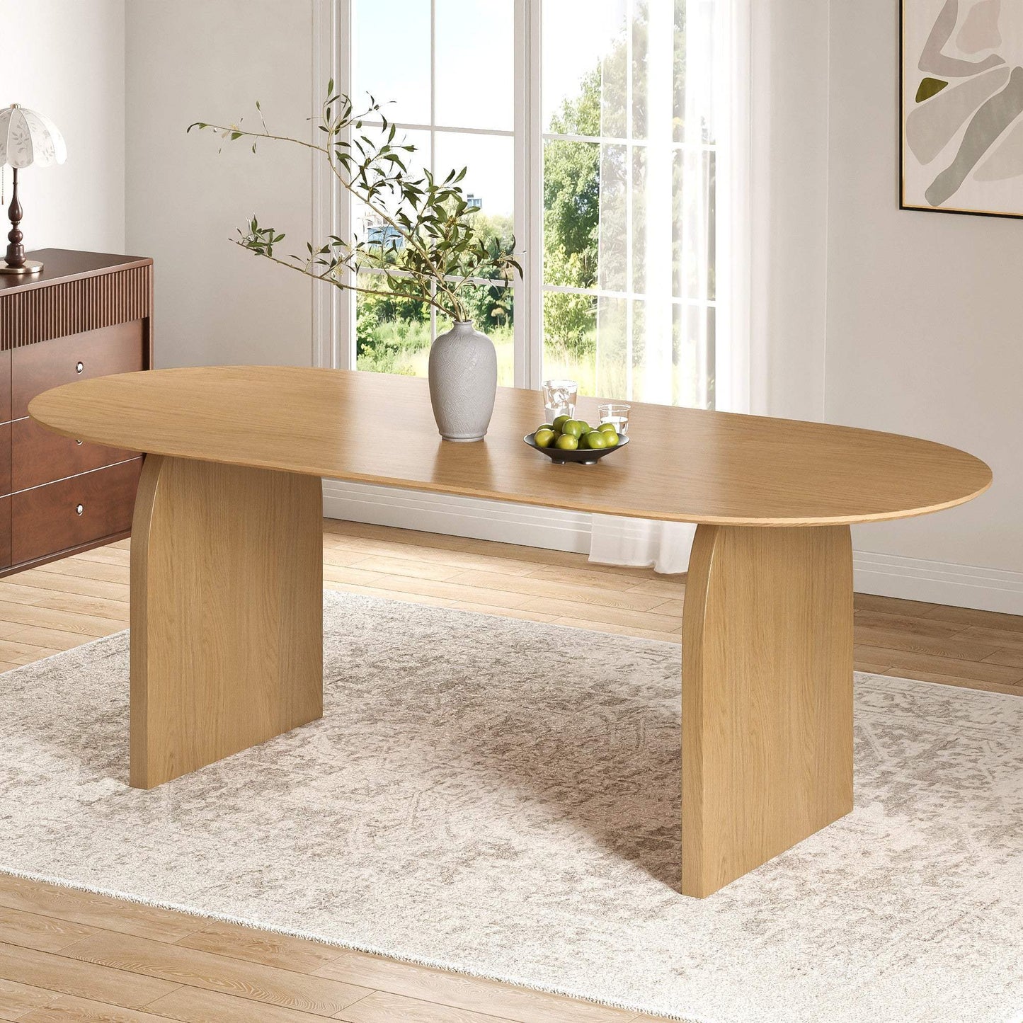 33" Natural Solid Wood and Wood Double Pedestal Base Oval Dining Table - HomeRoots - Flyclothing LLC