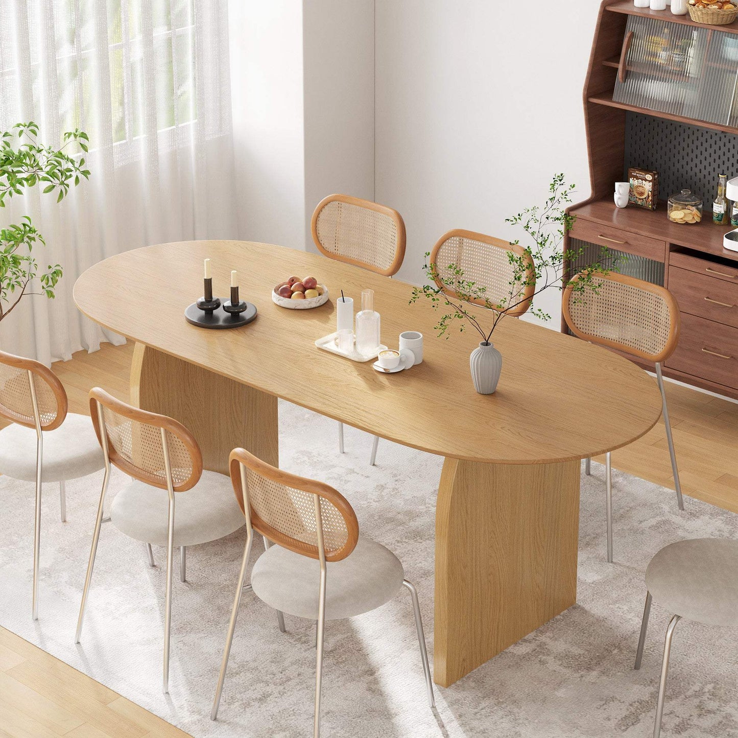 33" Natural Solid Wood and Wood Double Pedestal Base Oval Dining Table - HomeRoots - Flyclothing LLC