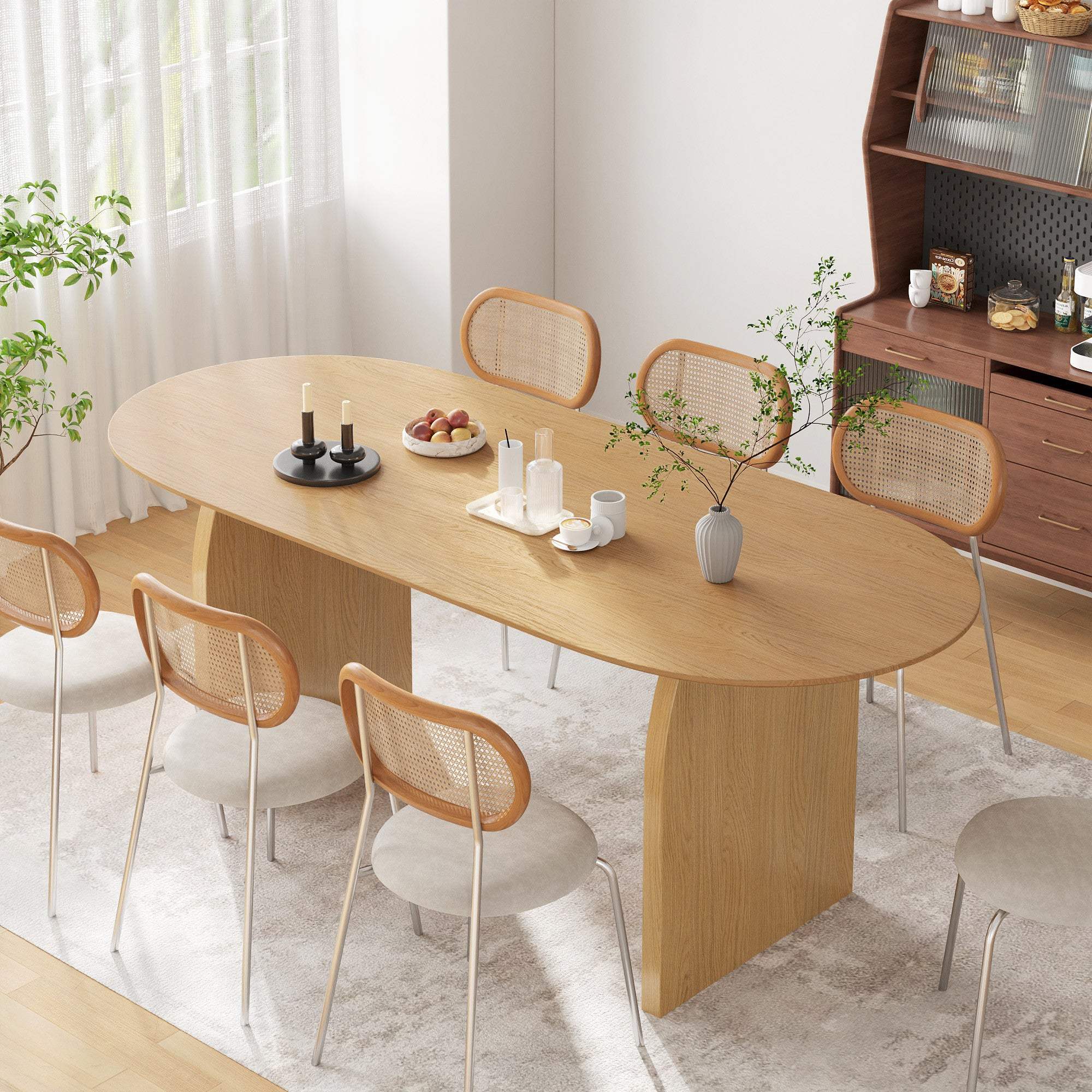 33" Natural Solid Wood and Wood Double Pedestal Base Oval Dining Table - HomeRoots - Flyclothing LLC